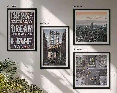 Conjunto de quadros com citações sobre paisagens de Nova York