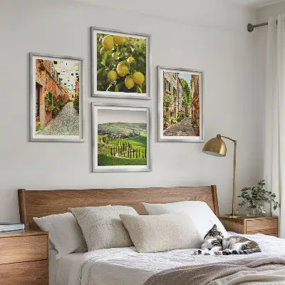 Conjunto de 4 quadros com moldura estampa de ruas encantadoras com flores de limão