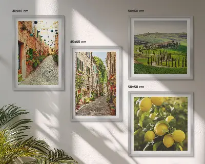 Conjunto de 4 quadros com moldura estampa de ruas encantadoras com flores de limão