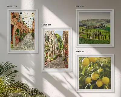 Conjunto de 4 quadros com moldura estampa de ruas encantadoras com flores de limão