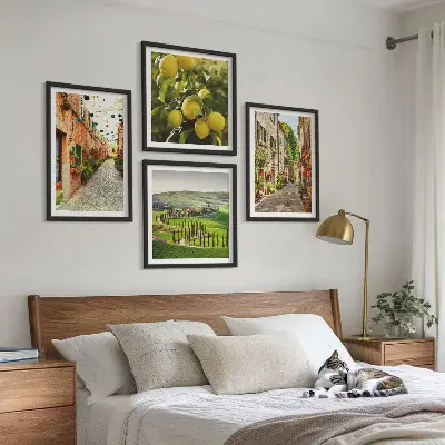 Conjunto de 4 quadros com moldura estampa de ruas encantadoras com flores de limão