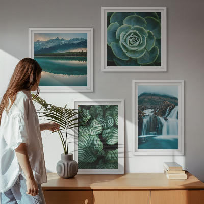 Políptico com moldura Fotos em close-up de folhas de plantas suculentas