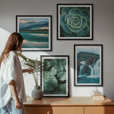 Políptico com moldura Fotos em close-up de folhas de plantas suculentas
