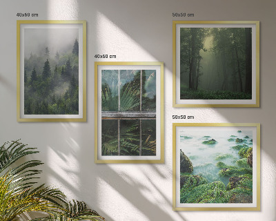Composição de quadros floresta nevoeiro rio estufa plantas