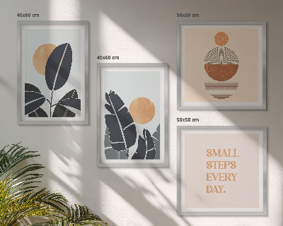 Conjunto de 4 quadros com moldura Padrões de plantas grandes sóis minimalistas