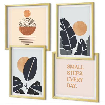 Conjunto de 4 quadros com moldura Padrões de plantas grandes sóis minimalistas