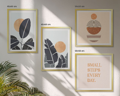 Conjunto de 4 quadros com moldura Padrões de plantas grandes sóis minimalistas
