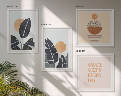 Conjunto de 4 quadros com moldura Padrões de plantas grandes sóis minimalistas