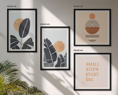Conjunto de 4 quadros com moldura Padrões de plantas grandes sóis minimalistas