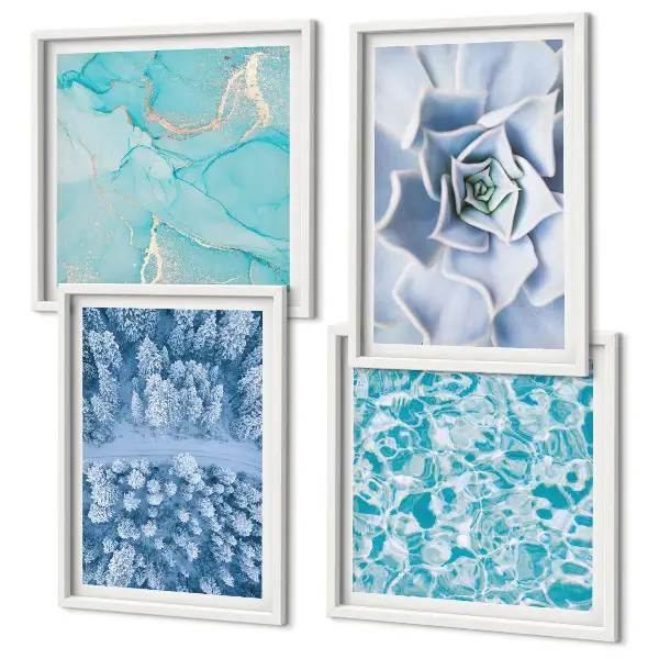 Políptico Flor Azul da Floresta de Inverno com moldura