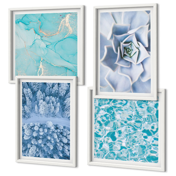 Políptico com moldura Flor Azul da Floresta de Inverno