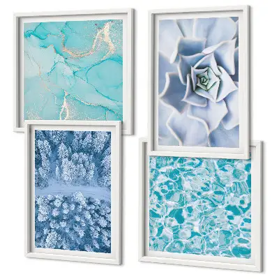 Políptico Flor Azul da Floresta de Inverno com moldura
