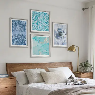 Políptico Flor Azul da Floresta de Inverno com moldura