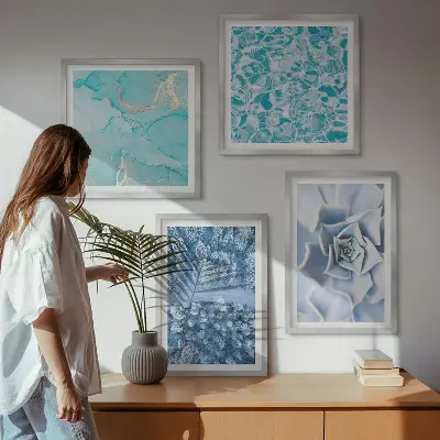 Políptico Flor Azul da Floresta de Inverno com moldura