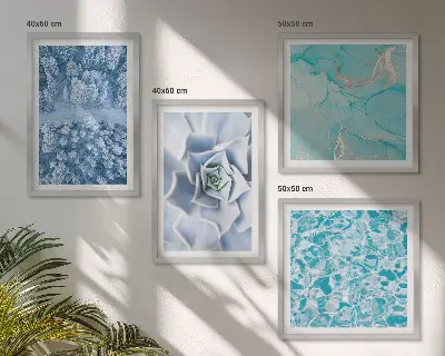 Políptico Flor Azul da Floresta de Inverno com moldura