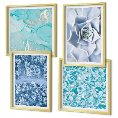 Políptico Flor Azul da Floresta de Inverno com moldura
