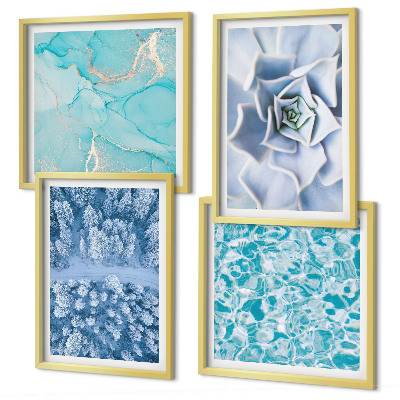 Políptico com moldura Flor Azul da Floresta de Inverno