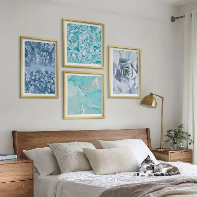 Políptico Flor Azul da Floresta de Inverno com moldura