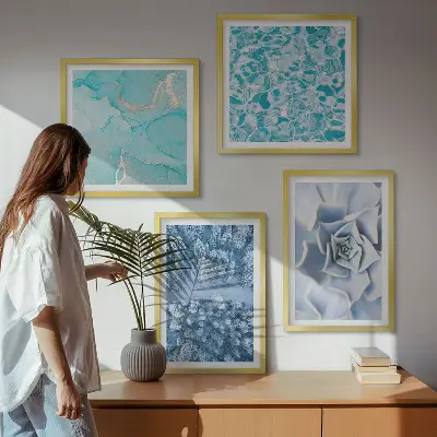 Políptico Flor Azul da Floresta de Inverno com moldura