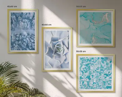 Políptico Flor Azul da Floresta de Inverno com moldura