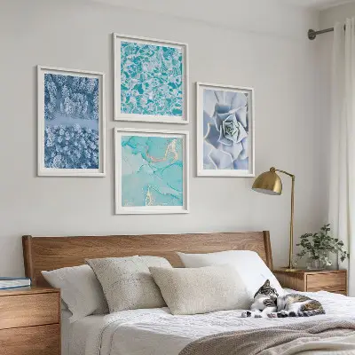 Políptico Flor Azul da Floresta de Inverno com moldura
