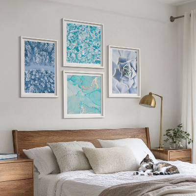 Políptico com moldura Flor Azul da Floresta de Inverno