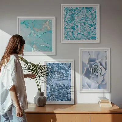 Políptico Flor Azul da Floresta de Inverno com moldura