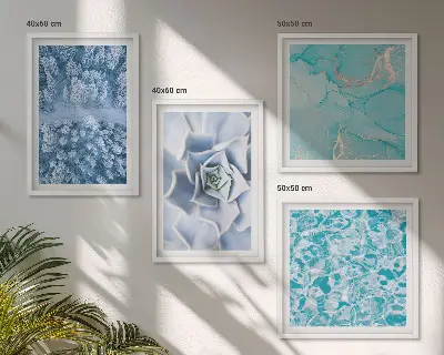 Políptico Flor Azul da Floresta de Inverno com moldura