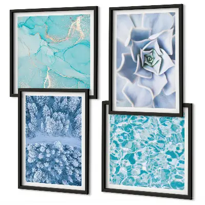 Políptico Flor Azul da Floresta de Inverno com moldura