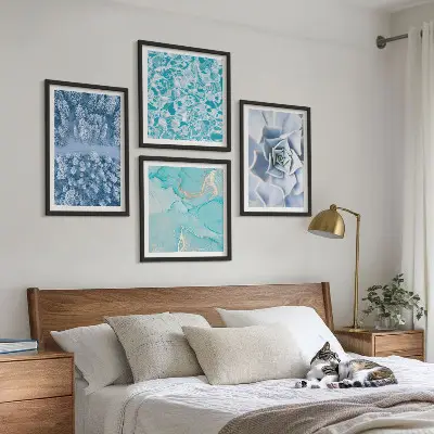 Políptico Flor Azul da Floresta de Inverno com moldura