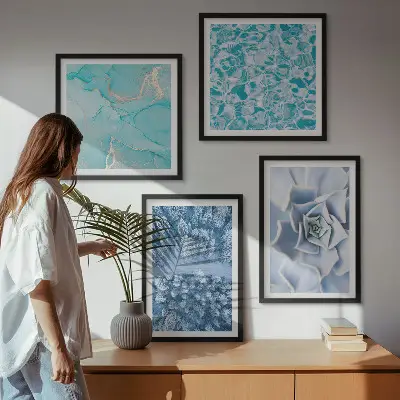 Políptico Flor Azul da Floresta de Inverno com moldura