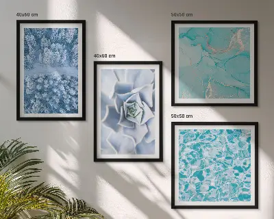 Políptico Flor Azul da Floresta de Inverno com moldura
