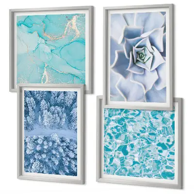 Políptico Flor Azul da Floresta de Inverno com moldura