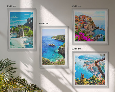 Composição de quadros Palmeiras à beira-mar, água azul