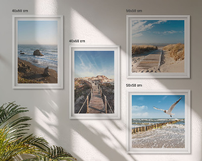Conjunto de 4 quadros com moldura ondas da praia, caminhada no píer suspenso