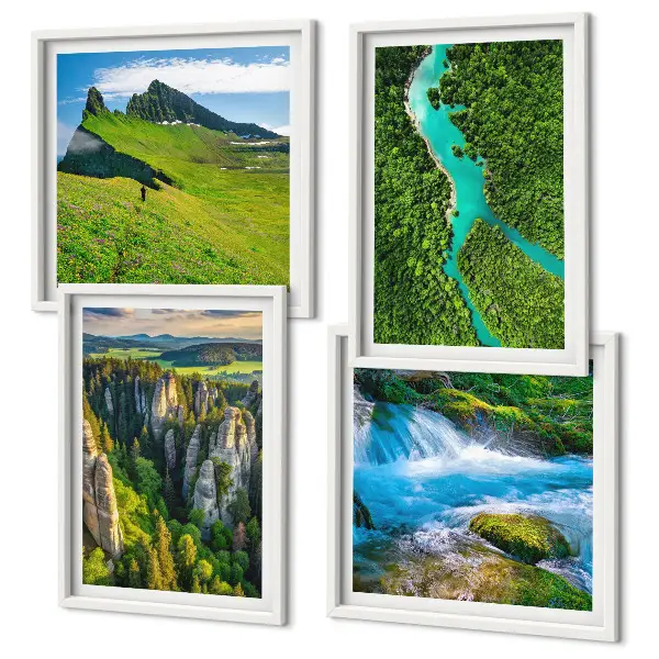 Composição de quadros rochas do rio em montanhas verdes