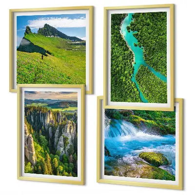 Composição de quadros rochas do rio em montanhas verdes