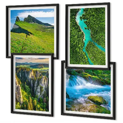 Composição de quadros rochas do rio em montanhas verdes