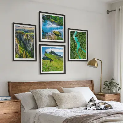 Composição de quadros rochas do rio em montanhas verdes