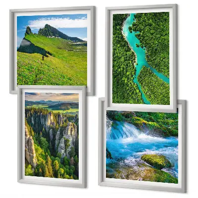 Composição de quadros rochas do rio em montanhas verdes