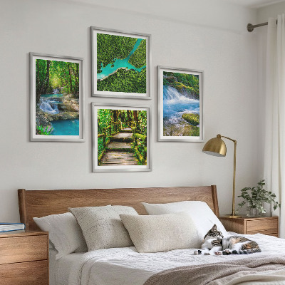 Conjunto de 4 quadros com moldura Florestas verdejantes, águas cristalinas