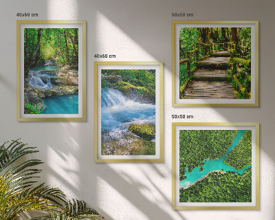 Conjunto de 4 quadros com moldura Florestas verdejantes, águas cristalinas