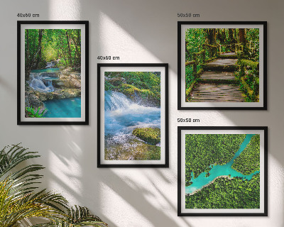 Conjunto de 4 quadros com moldura Florestas verdejantes, águas cristalinas
