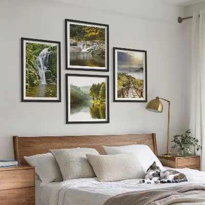 Composição de quadros com temática de cachoeiras, montanhas, nuvens e outono