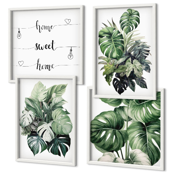 Composição de quadros Folhas tropicais verdes em aquarela