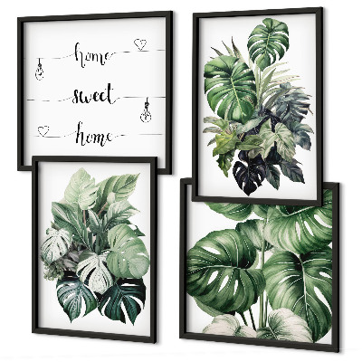 Composição de quadros Folhas tropicais verdes em aquarela
