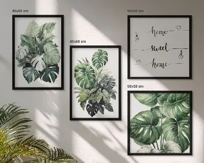 Conjunto de quadros com folhas tropicais verdes em aquarela