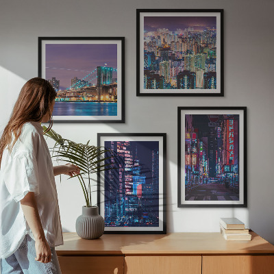 Composição de quadros Cidades noturnas com luzes de néon