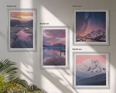 Conjunto de 4 quadros com moldura de montanhas com paisagens de água