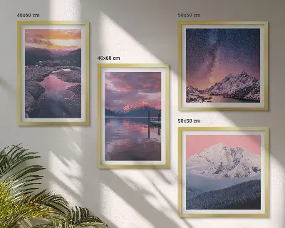 Conjunto de 4 quadros com moldura de montanhas com paisagens de água